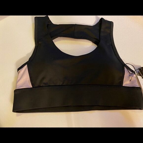 💕Tahari Helena high shine Sports Bra Blak/Rose - Picture 4 of 6